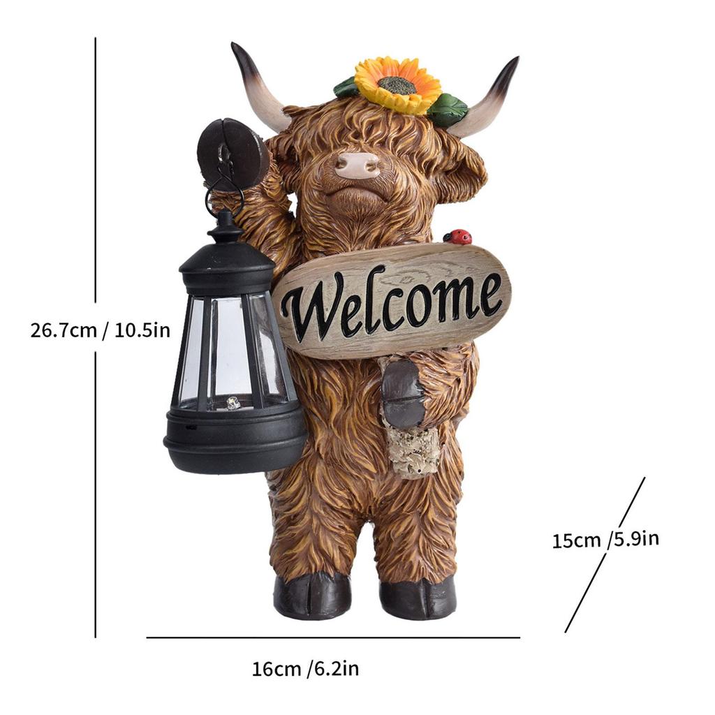 Statua di Mucca Scultura Animale con Luce Solare da Esterno Ornamento Moderno Regali Resina