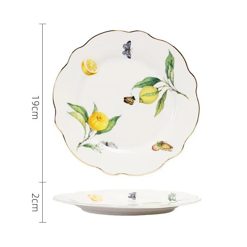 European Lemon Pattern Ceramic Dinner Steak Plate Bowl Kitchen Cutlery Fruit Bowl Sugar Bowl Dishes Complete