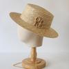 Natural Boat Straw Hat Fashion Letter Sun Hat for Women with Chain Elegant Ladies Party Dress Travel Beach Hats