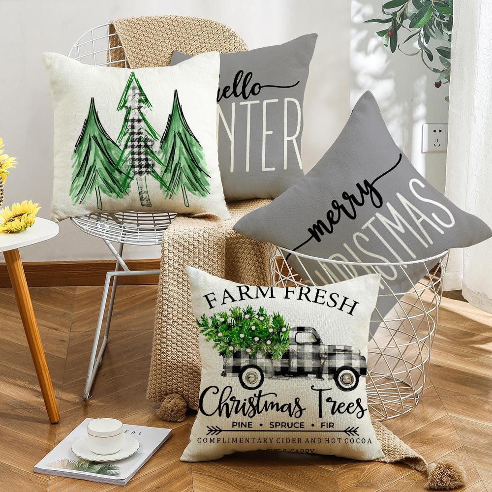 New Christmas Pillow Christmas Tree Farm Car Plaid Home Cushion Pillow Cover