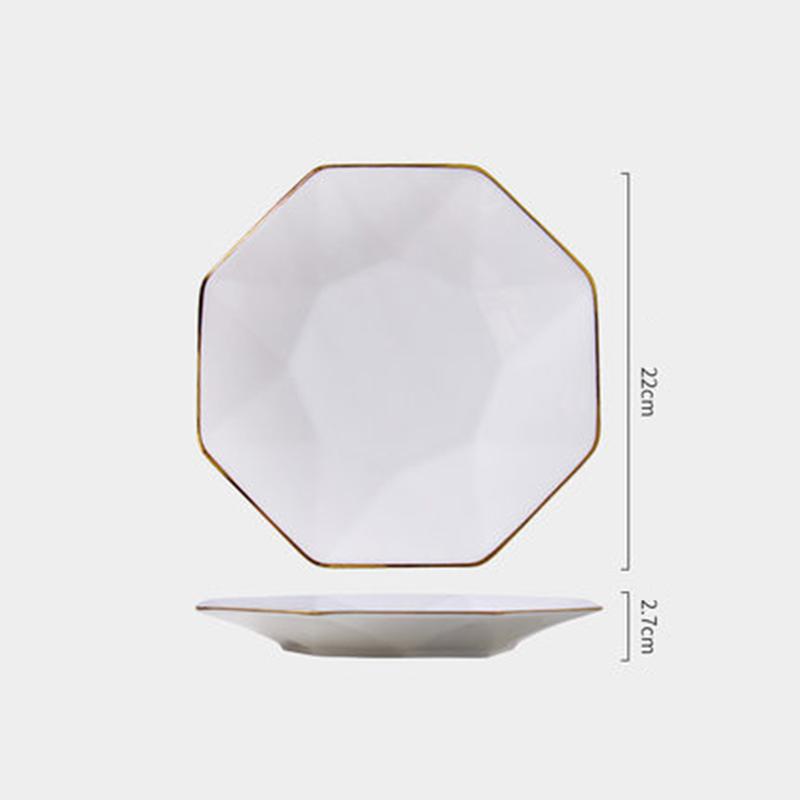 White Plate Ceramic Steak Plate Sushi Dessert Flat Plate Characteristic Hotel Restaurant Dinner Plate Octangle Western Food Dish