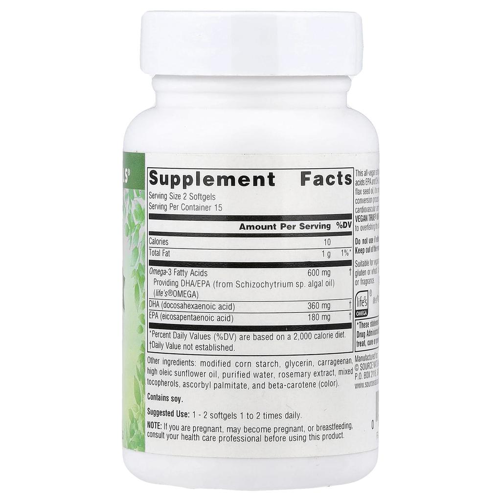 Vegan True®, fiskfri Omega-3, 300 mg, 30 veganska mjukgelkapslar