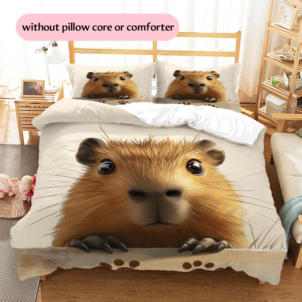 Capybara Pattern Bedding Home Decoration Birthday Gift (1 * Duvet Cover + 2 * Pillowcase, Without Core)