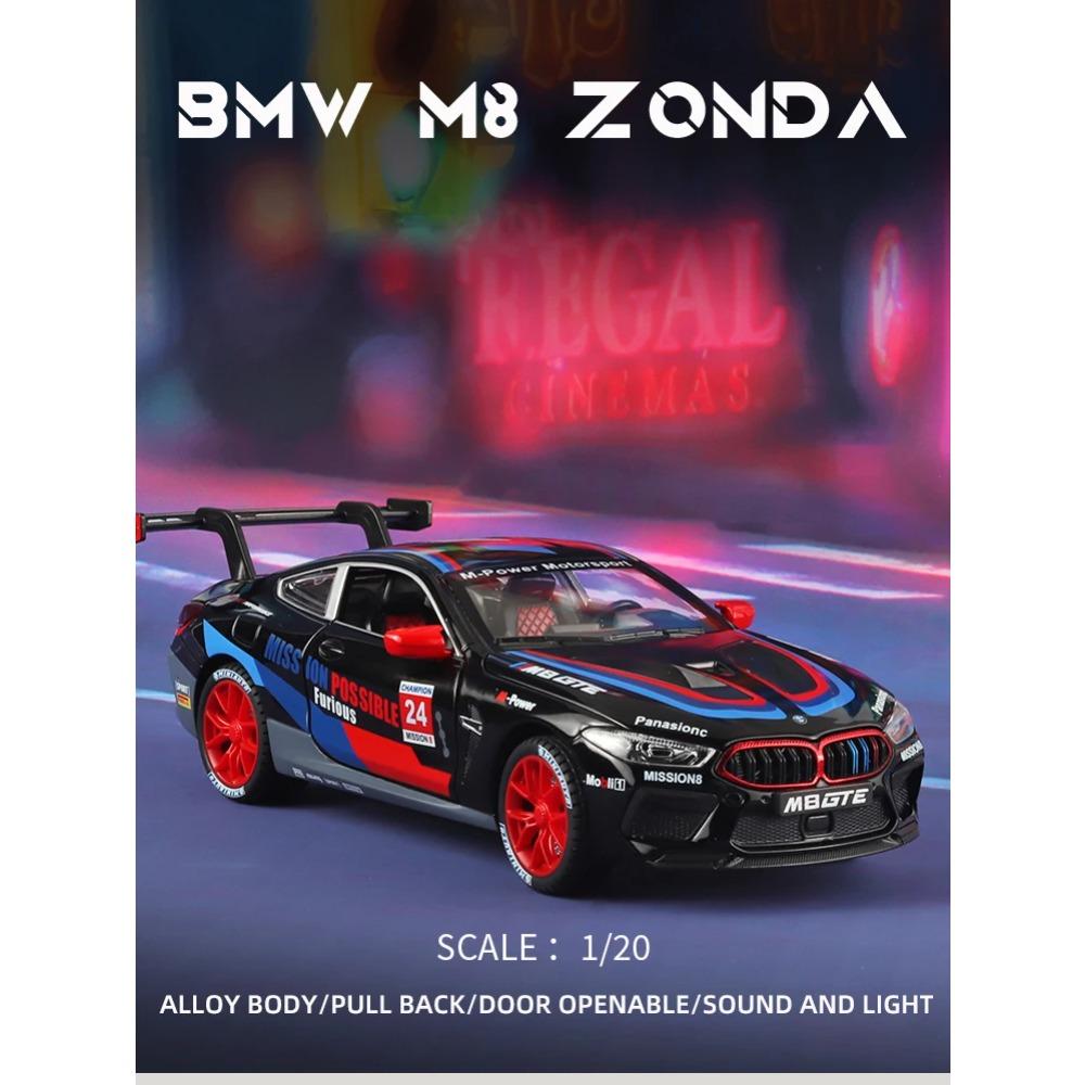 1/24 BMW M8 GTE Race Car Alloy Car Diecast Model  Sound Light Pull Back Toy Model Computer Decorative Ornaments Kids Toys Gift