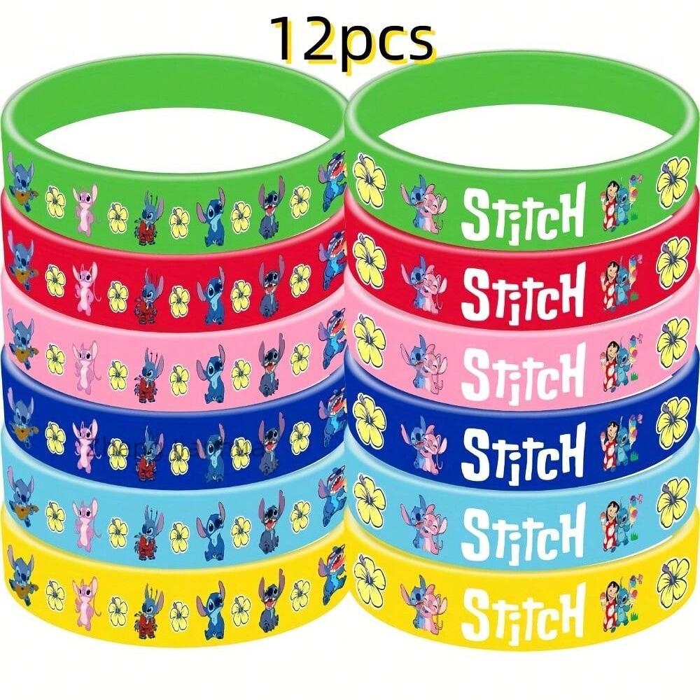MINISO 12pcs Stilt Silicone Bracelet, Fashion Cartoon Character Sports Silicone Wristband, No Hanging, Sticky Theme Birthday Party Supplies Discount