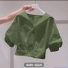 Lapel Bubble Sleeve Shirt Women Loose Fit Cropped Top Female Blouse and Shirt