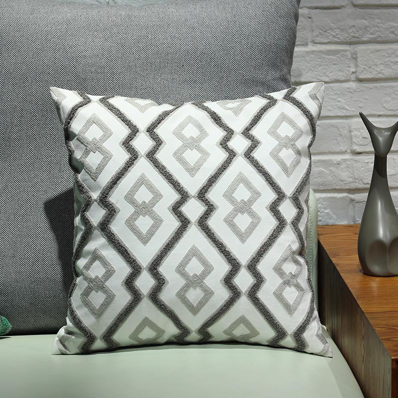Embroidered Velvet Cushion Cover Nordic Yellow Cotton Soft Pillow Cover American Style Room Sofa Pillow Cover Premium