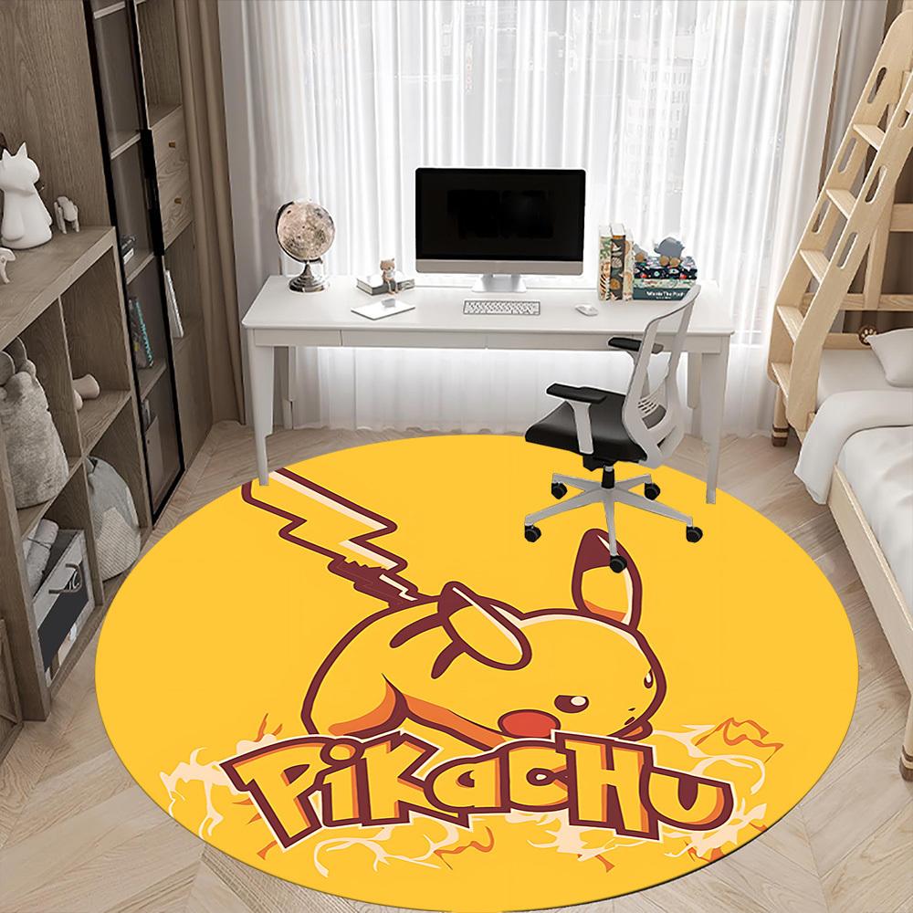 1pcPikachu Electric Office Round Area Rug, Indoor Mat Suitable For Office, Under Office Chairs Bedroom Living Room Home Decor, Room Deco167