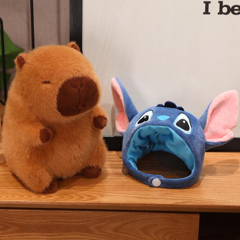 22cm Capybara Doll With Cartoon Hat Pikachu Stitch Kuromi Plushies Plushies Lovely Cartoon Capybara Doll Gift
