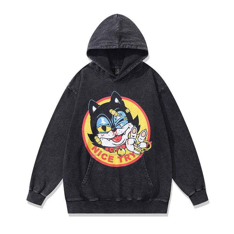Trendy Brand Hooded Sweater American Retro Billie Direct Injection Printing Heavy Cotton Fried Color Hoodie Men