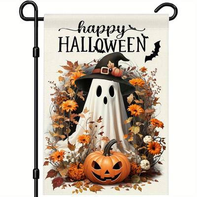 1pc Happy Halloween Garden Flag Cute Ghost Pumpkin Print Suitable for Halloween Yard Outside Decoration No Flag Pole 12X18 Inch