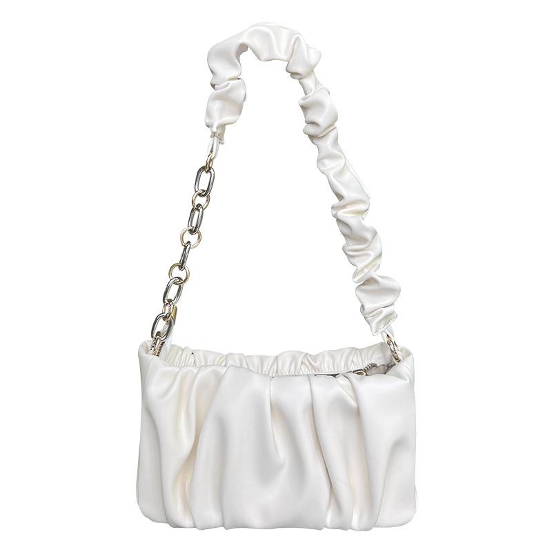Niche Design Style New Summer Women's Bag Soft Leather Cloud Bag Pleated Chain Bag One Shoulder Crossbody Armpit Bag Small Size Bag