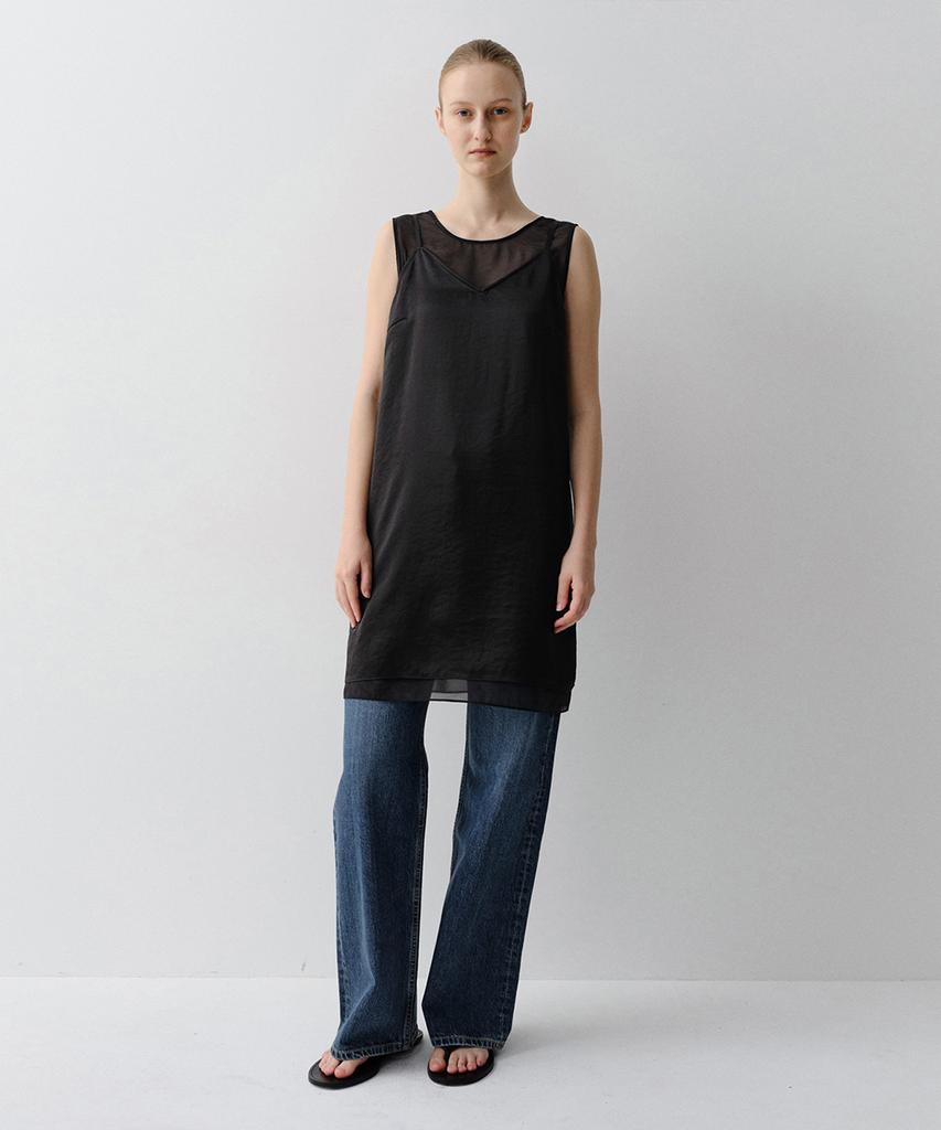 Ia Satin Sheer Layered Dress (Black)