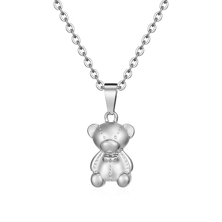 Collier pendentif mini ours en acier inoxydable polyvalent transfrontalier européen et américain Collier de rétention de 18 couleurs plaqué rétro haut de gamme à la mode