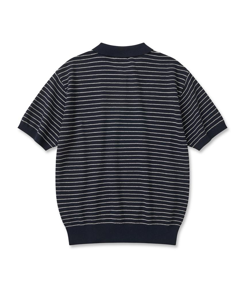 CUZNELLO Cool Cotton Striped Polo Short Sleeve Knit_Navy