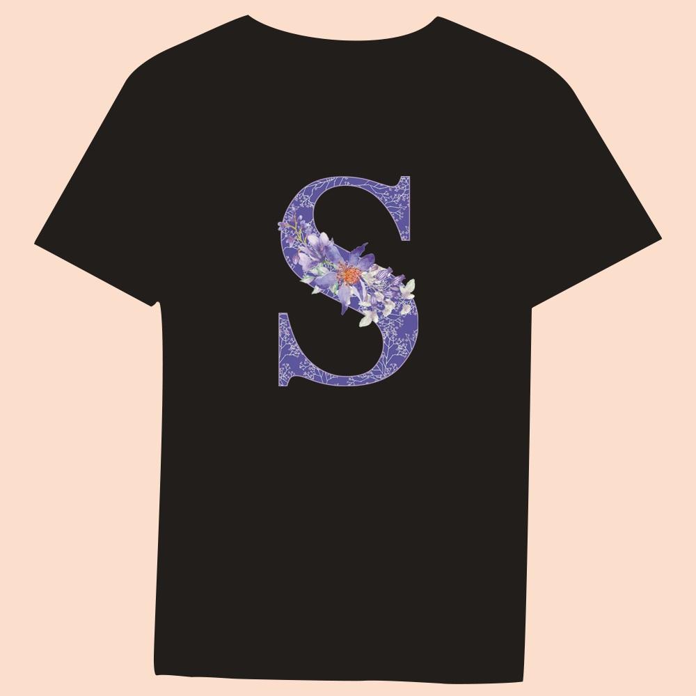 Women Summer Round Neck Slim Fit Commuter Short Sleeve Ladies Fashion Clothes Top T-Shirt Casual Top Purple Floral Letter Print