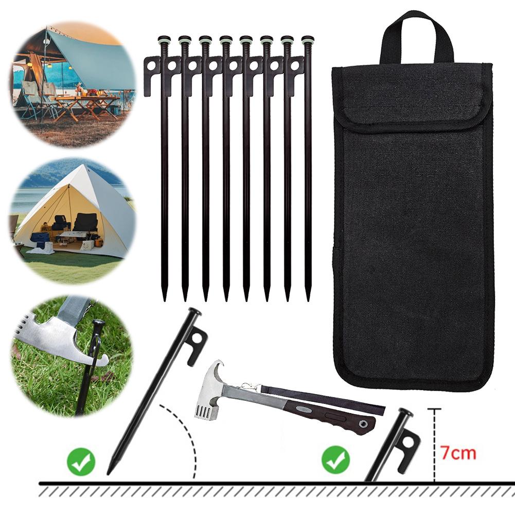 4/8pcs Camping Tent Pegs Heavy Duty Tent Stakes Pegging Ground Anchor Nails 30cm with Storage Bag & Hammer for Outdoor Camping