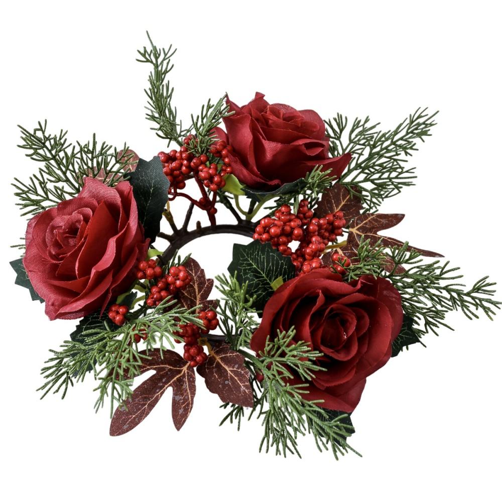 Weihnachts-Kerzenständer-Kranz Rote Früchte Künstliche Blumen Kerzenring Weihnachten Neujahr Tischdekoration Kerzenhalter Girlande