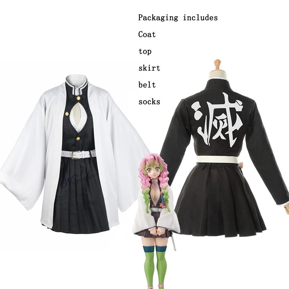 Anime Demon Slayer Kimetsu No Yaiba Kanroji Mitsuri Cosplay Kostüm Damen Sexy Kimono Kleid Perücke