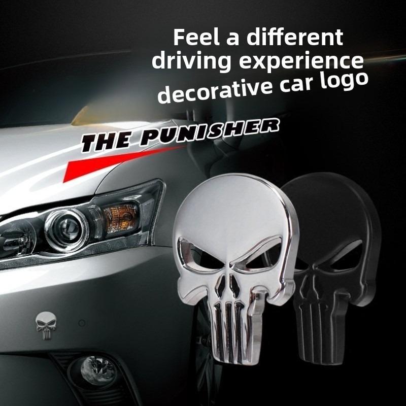 1PC 3D Metal Punisher Skull Skeleton Head Emblem Sticker Modified Scratch Fuel Tank Sticker Decoration Car Accessories