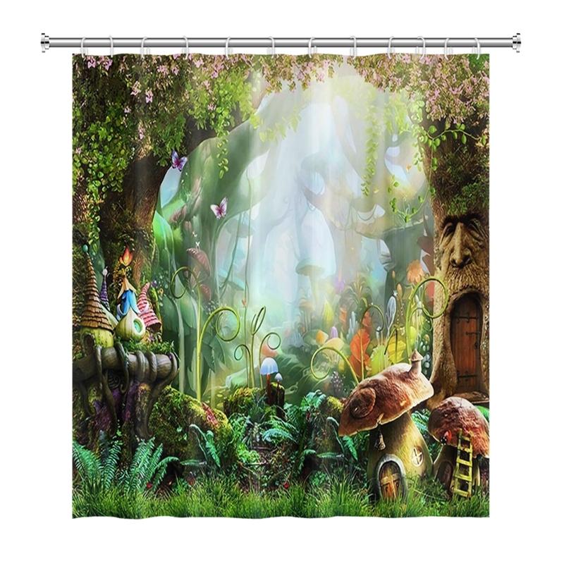 Verzauberter Wald Duschvorhang Cartoon Magische Geschichte Pilz Wunderland Gothic Duschvorhang Wasserdicht Badezimmerdekor Mit Haken