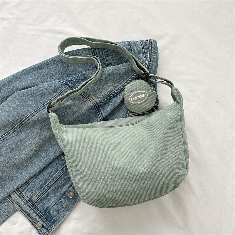 Neue trendige Umhängetasche für Damen aus japanischem Cord für Instagram-Studenten, vielseitig einsetzbar für Unterricht und Pendeln, große Umhängetasche