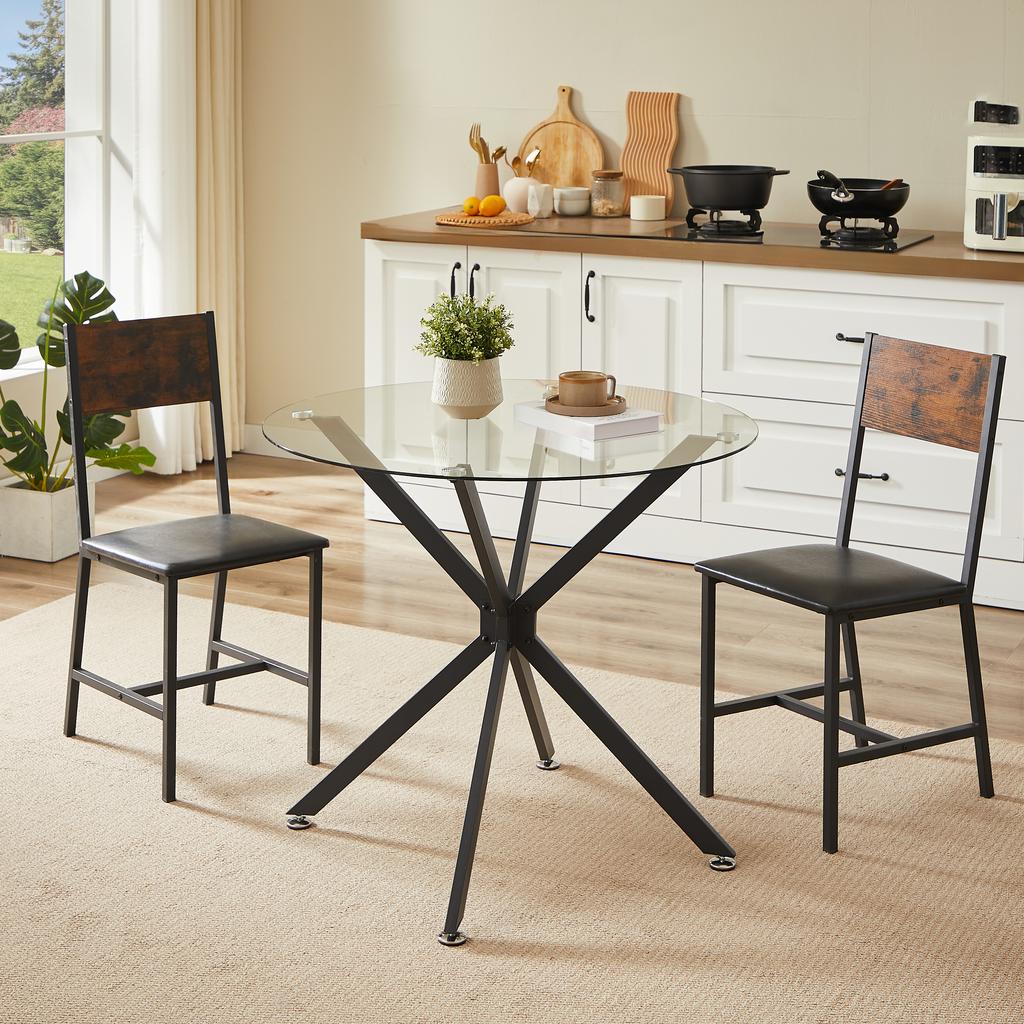 80cm Round Dining Table Made of Tempered Glass, Suitable for 1–4 People, Space-Saving Small Kitchen Table, Equipped with Sturdy Metal Legs, Black