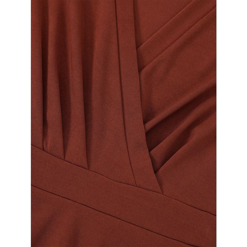 Spring and Autumn Women's Dress Solid Color Trend V-Neck Jacquard Long Sleeve Dresses