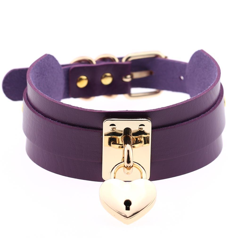 Exaggerated European-American Style PU Leather Double-Layer Heart Lock Necklace Collar