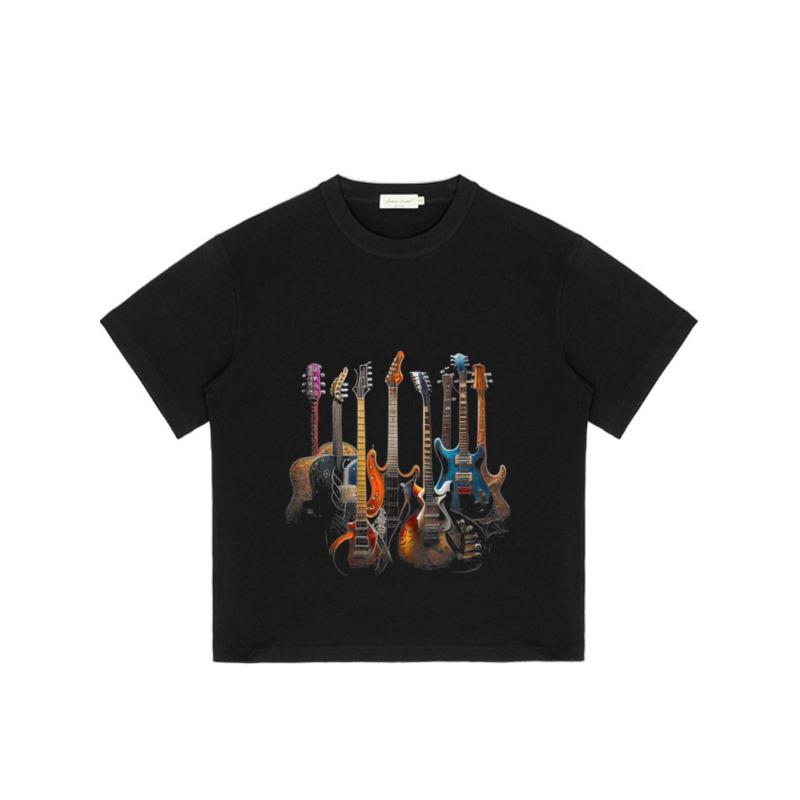 T-shirt noir avec imprimé guitare électrique pour les amateurs de musique Vêtement décontracté