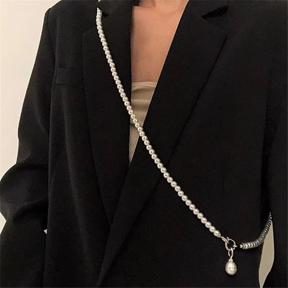 Pearl Pearls Long Necklace Retro Women Pearl Waist Chain Vintage Crossbody Strap Chain Daily