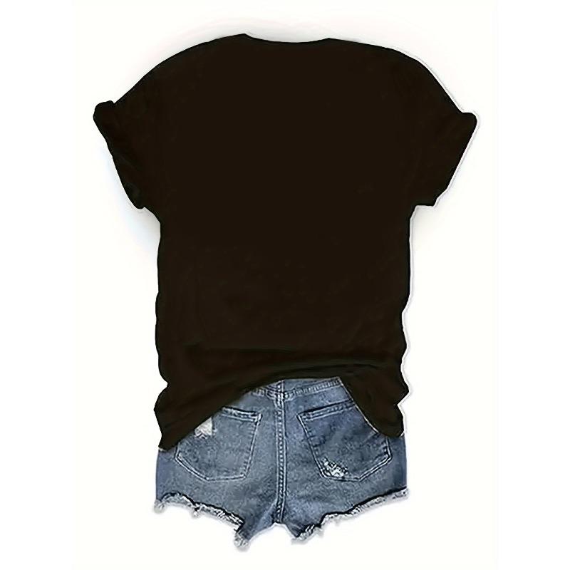 European Size Women's Casual Baseball-Themed Heart Print T-Shirt - Short Sleeve Crew Neck Blouse