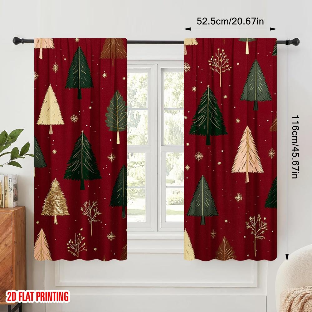 2pcs  2D Plane Printing Print Curtains Christmas Trees Snowflakes_d (3) Versatile Polyester Fabric (without Rod) Outdoor