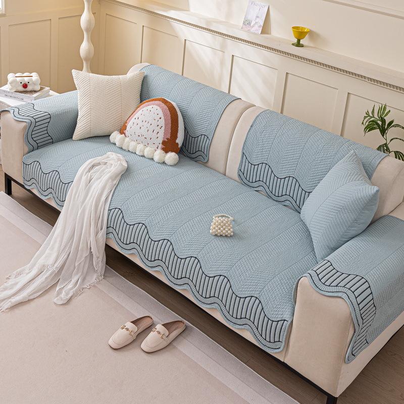 Pure Cotton Sofa Cushion Universal In All Seasons, New Wavy Edge Non-Slip Cover, Light Luxury, High-End Cover Cloth Towel, Seat Cushion
