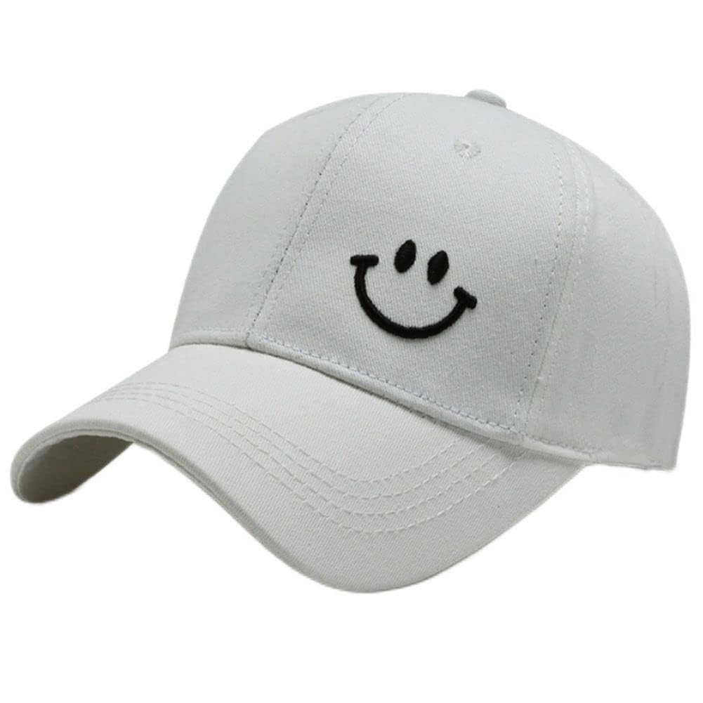 Smile Face Embroidered Unisex Baseball UV Sun Casual Outdoor Cap, Cap, White/Black, Adjustable, Protection, Protection,