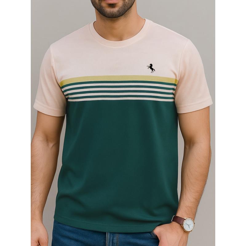 3D-Printed Color-Striped Men's T-Shirt Ship Anchor Pattern Short-Sleeve T-Shirt Harajuku Street Style Round-Neck T-Shirt Apparel