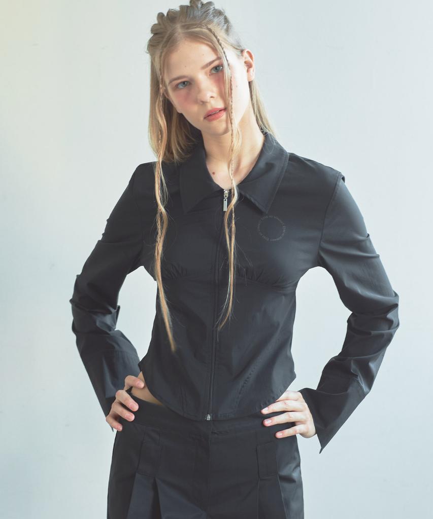 ETRE AU SOMMET Corset Zip-Up Blouse (Black)