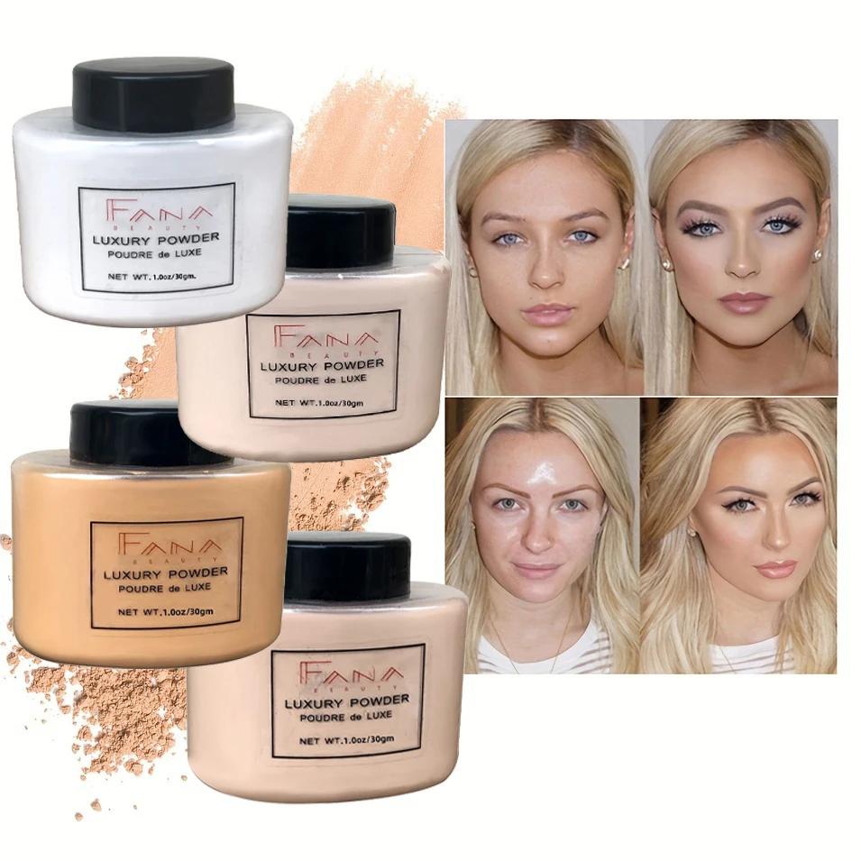 Poudre de Luxe 4 Couleurs pour Visage de Femme Fond de Teint Poudre Banane Flacon Poudre Libre Authentique Contrôle du Sébum Outils de Beauté Maquillage Art