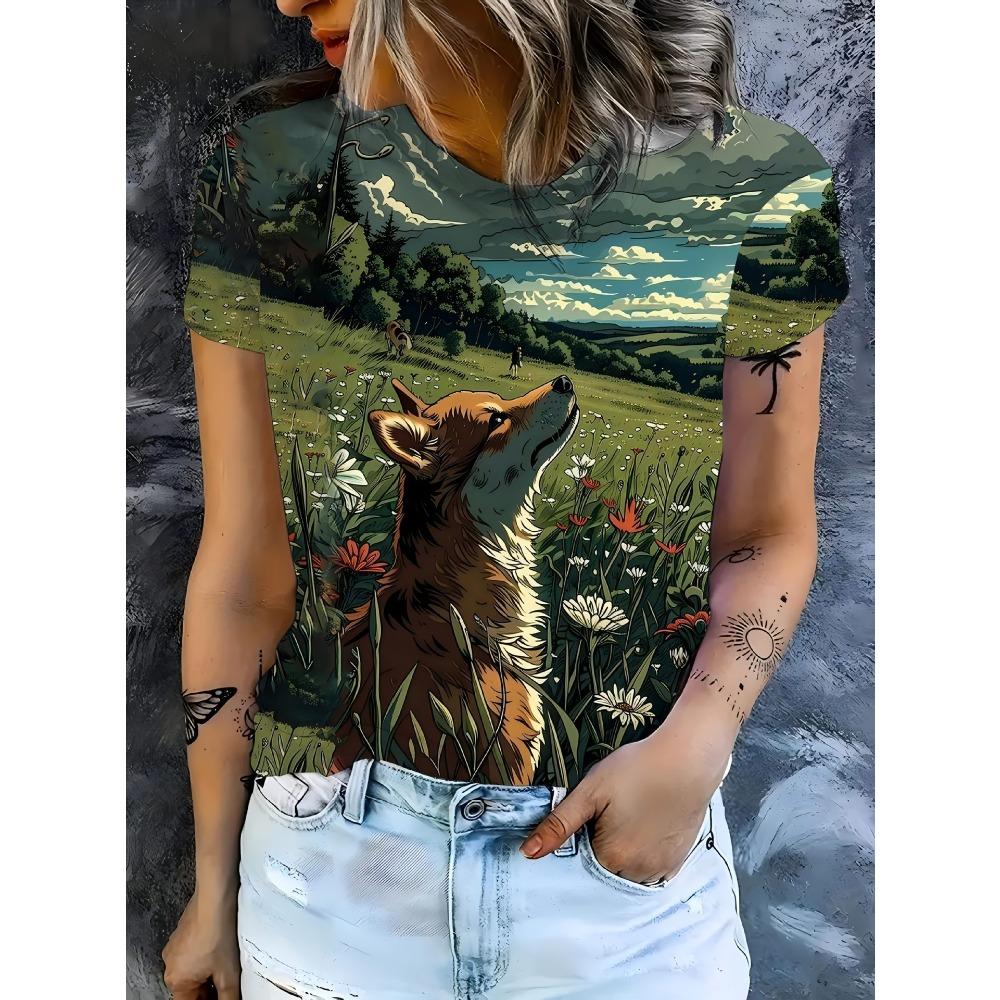 Summer Fashionable Round Neck Short Sleeved T-shirt Comfortable Breathable Colorful Creativity 3d Printed Loose Women's Commuter Versatile T-shirt