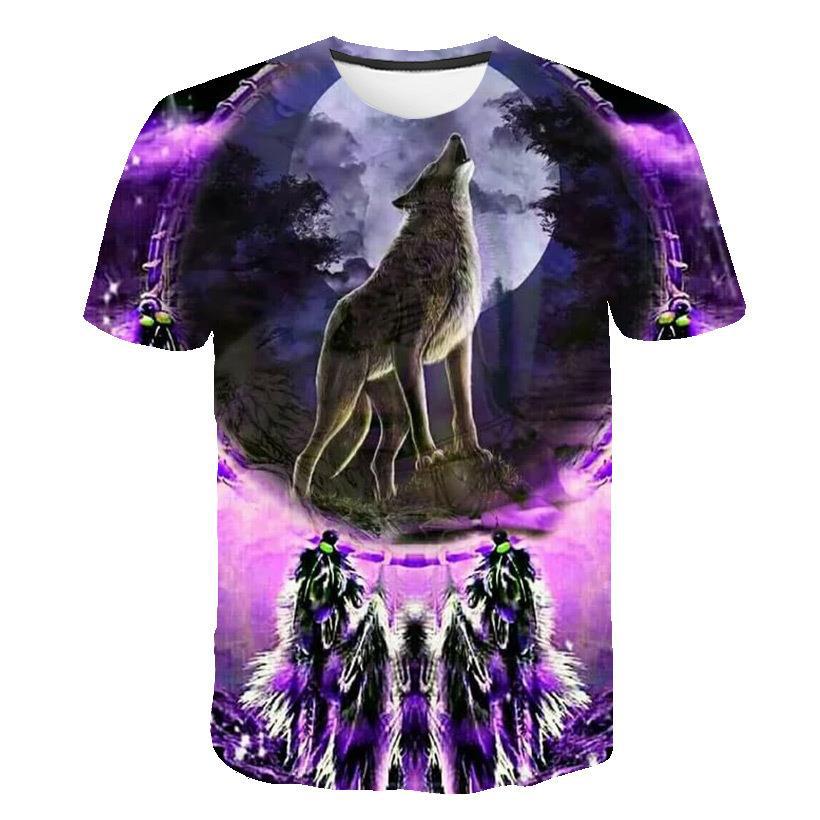 Tricou de vară pentru bărbați 3D lup imprimat cu model de animale Tricouri largi cu gât rotund Topuri cu mâneci scurte bărbați