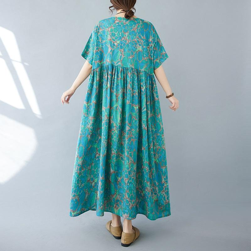 Kurzarm Plus-Size-Baumwolle im Vintage-Stil mit Blumenmuster, neu in Kleidern für Damen, lässig, locker, für den langen Sommer
