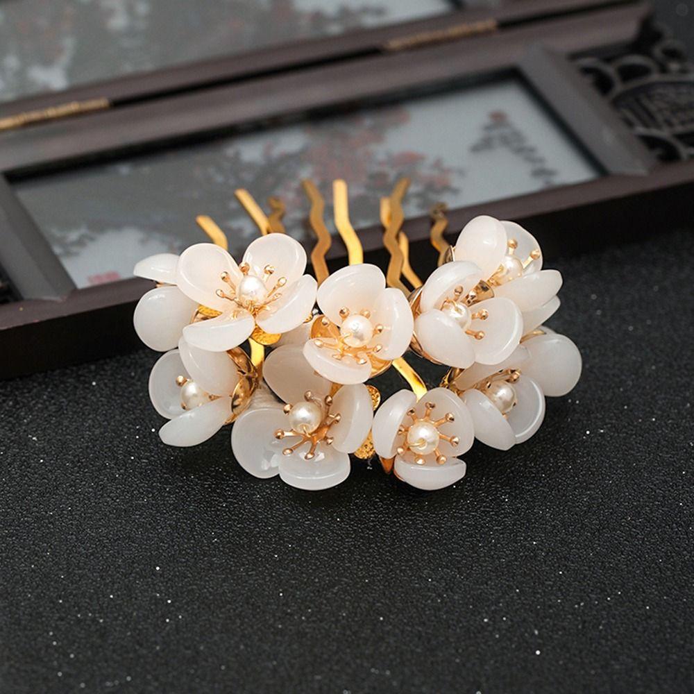 Pearl Headwear For Girls Disk Hair U Shaped Hairpin Hair Accessories Flowers Hair Stick Hair Fork