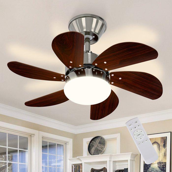 NETTLIFE Silent Ceiling Fan – 6 Blades, E27, Retro Chrome, 20 dB, 75 Cm, Timer Remote Control, Bedroom/Living Room
