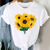Flower Sunflower Watercolor Cute 90s Women Short Sleeve Summer Fashion Print Tee Top Tshirt Lady Female Clothing Casual Graphic T-shirt