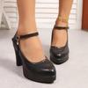 Fashion Mary Jane High Heels Women's Shoes Buckle Strap Thick Heel Spring Summer New Style Retro Slip-On Casual Shoes for Adults