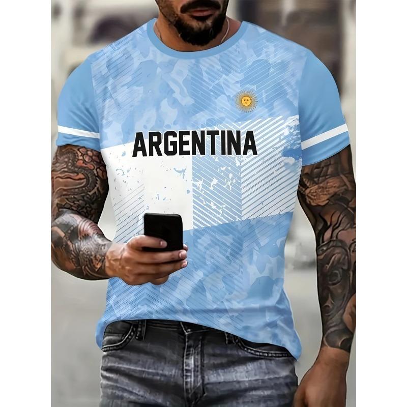 3D Print Argentine Flag S Sport Quick-dry Breatha Men T-shirt Outdoor Street Team Training Football Jersey Parent-child Clothing