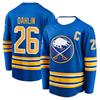Eishockeytrikot - Blau mit Gelben/Weißen Akzenten "Dahlin 26" Kapitän "C" Buffalo Bison Logo Athletisches Trikot 3D HD Drucke