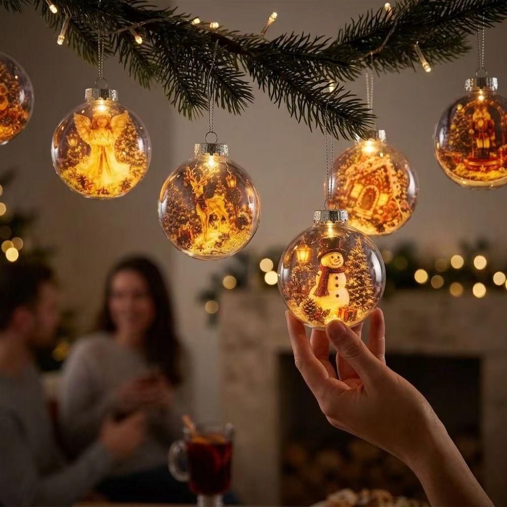 Vestavěná světelná vánoční ozdoba Teplé světlo Vánoční baňka Ornament s příběhem Sváteční výzdoba domova