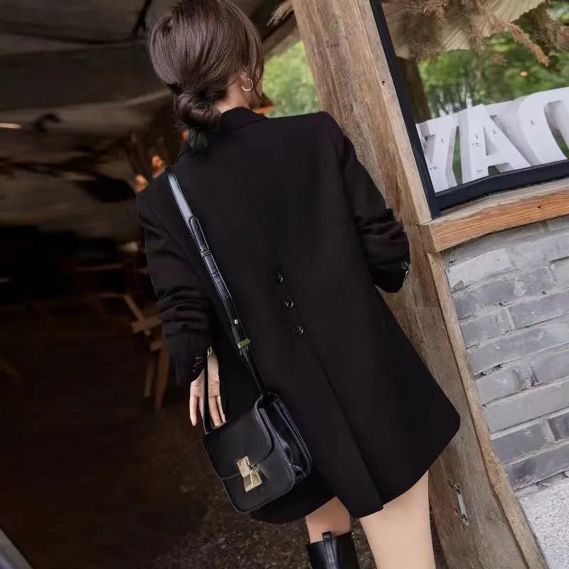 Damen Frühling und Herbst Einfarbig Blazer Kleine Leute Knopf Rücken Schlitz Bluse