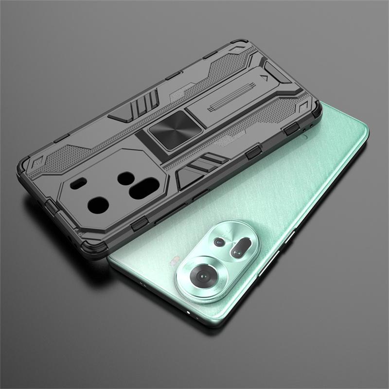OPPO Reno 11 5G dėklas su automobiliniu magnetiniu laikikliu ir stoveliu, Armor Funda, skirtas OPPO Reno11 5G 6.7" CPH2599, su apsauga kamerai, kietas PC galinis dangtelis